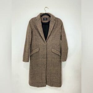 Bershka Brown Plaid Chester Coat - Longline Checkered Jacket